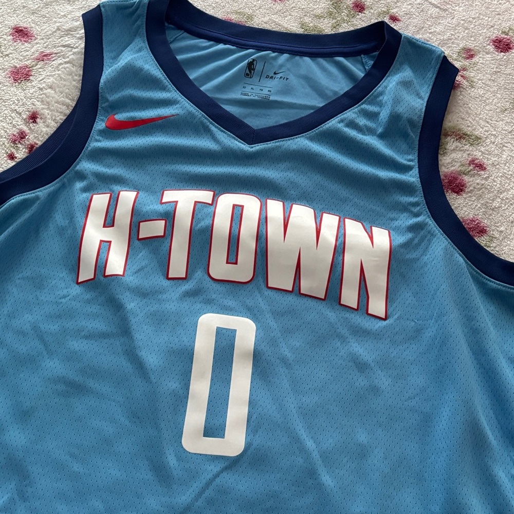 Nike Blue H-Town Russell Westbrook Jersey with Red Accents - Picture 2 of 5